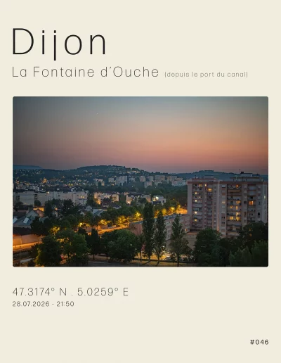 Vue sur le quartier de la Fontaine d'Ouche, au crépuscule, depuis le quartier du Port du Canal
