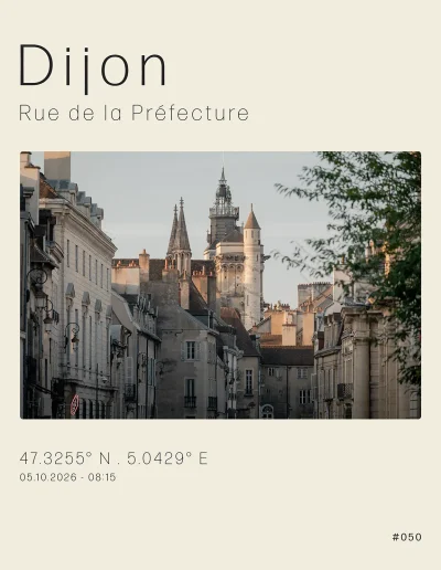 Vue de la rue de la Préfecture avec l'église Notre-Dame en arrière-plan.